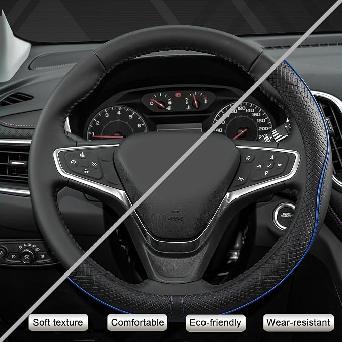 Customized Auto Car Steering Wheel Cover for Chevy 14.5-15 inches, Steering Wheel Cover for Chevrolet(Black Line-Standard Size)