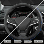 Customized Auto Car Steering Wheel Cover for Chevy 14.5-15 inches, Steering Wheel Cover for Chevrolet(Black Line-Standard Size)