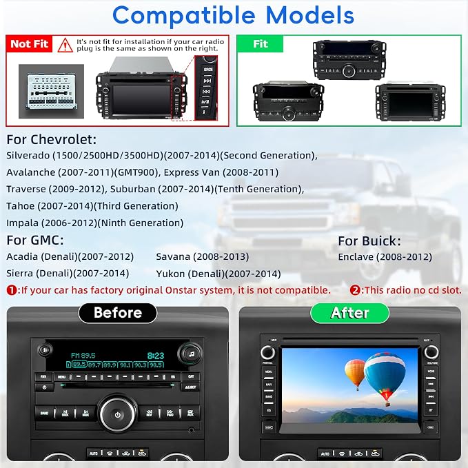 Car Radio for Chevy Silverado GMC Sierra Yukon 2007-2013,Android 13 Touch Screen CarPlay Android Auto Bluetooth GPS Navigation 2+32G Head Unit with Backup Camera