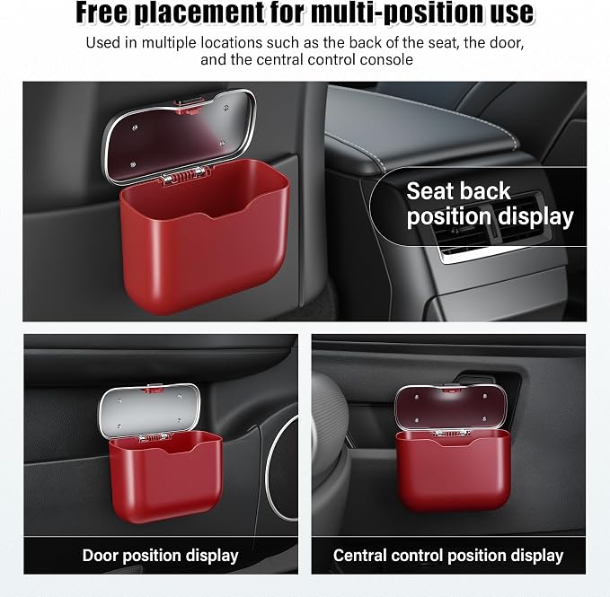 Car Trash Can, Car Garbage Bin with Lid & Handle - Leak-Proof Mini Trash Can for Car, Truck, SUV - Essential Car Accessories for Organization (Red)
