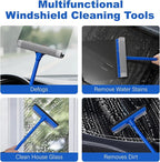 2-in-1 Car Window Cleaner, Multi-Use Car Windshield Cleaning Tool, with 15.9" Handle, 8" Soft Rubber Blade & Highly Absorbent Sponge, Home, Car, Glass, Shower, Outdoor Window Cleaning
