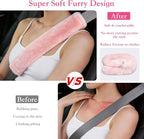 Soft Faux Fur Universal Fit Seatbelt Cover Car Truck SUV Airplane Seat Belt Shoulder Pad for Carmera Backpack Straps Neck Cushion Protector 2 Pack 10.5in Nude Pink