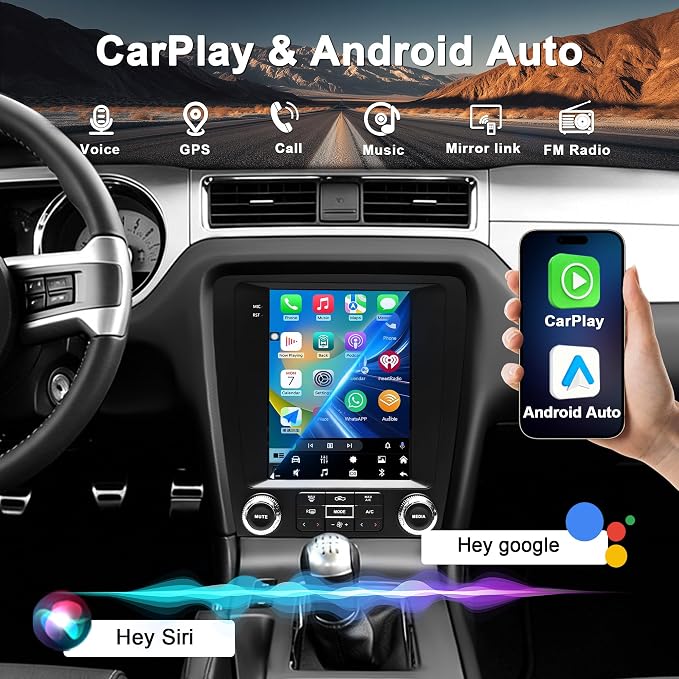 4G+64G Car Radio for Ford Mustang 2010-2014: 9.7" Upgrade Android 15 Stereo | Head Unit Wireless CarPlay Android Auto, BT 5.4, WiFi 6, GPS, FM, RDS, EQ, SWC, 1080P Backup Camera