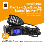 DB25 Pro Dual Band Quad-Standby Mini Mobile Car Truck Radio, 4 Color Display, 25W Vehicle Transceiver with Cable + High Gain Quad Band Antenna