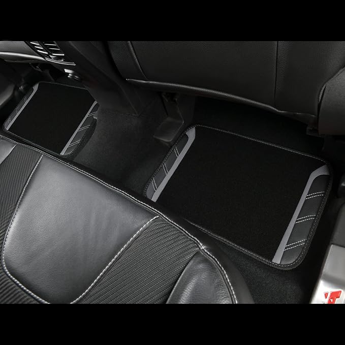 Leather Steering Wheel Cover and Waterproof Car Floor Mats,Microfiber Universal Car Combo Fit for 95% Sedan,SUV,Cars,14.5-15inch Sporty Anti-Slip Safety Comfortable Design(Black＆Gray)