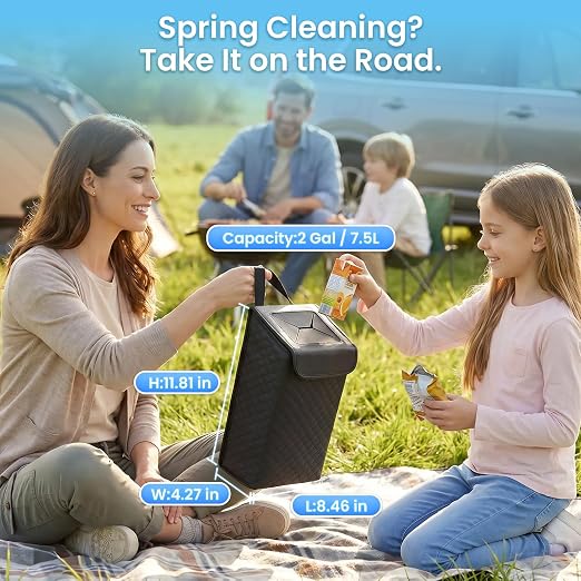 Car Trash Can with Lid, Leather Garbage Can, Leakproof and Removable Interior Liner, Multipurpose Hanging Garbage Bin with Quick Access Magnetic Opening, Trash Bin for Car (2 Gallon/7.5L)