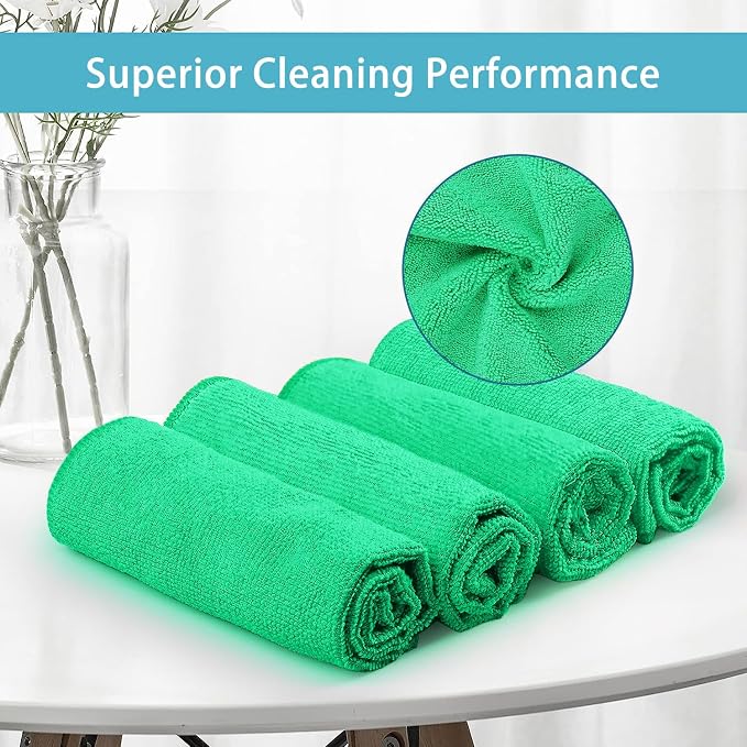 Green Microfiber Cleaning Cloth, 8 Pack Cleaning Towels for Kitchen, Lint Free, Scratch-Free, Highly Absorbent, and Reusable Cleaning Rags for House, Window and Glass, Cars, 11.5 X11.5 inch