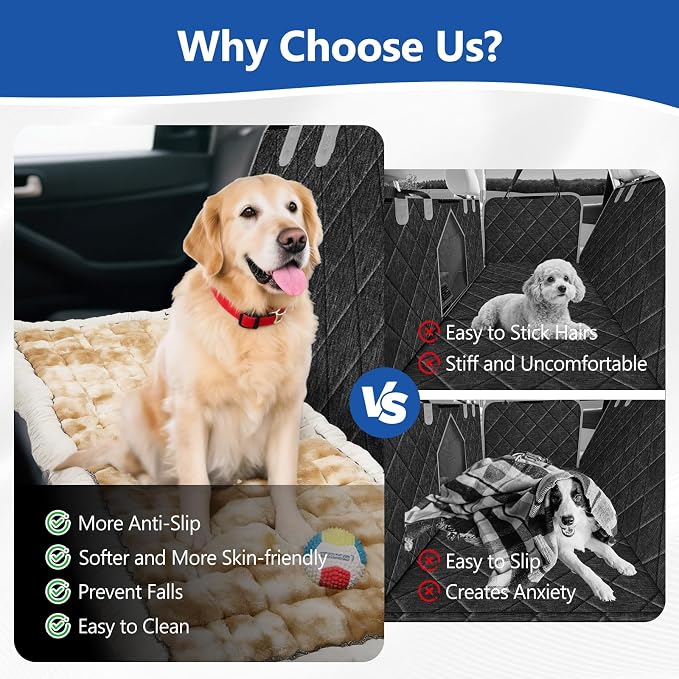 Thickened Dog Bed for Car Back Seat, Upgraded Bottom Non-Slip，Fits Hard Bottom car seat Cover for Dogs, Premium Mixed Color ，Dog Car Seat Cover