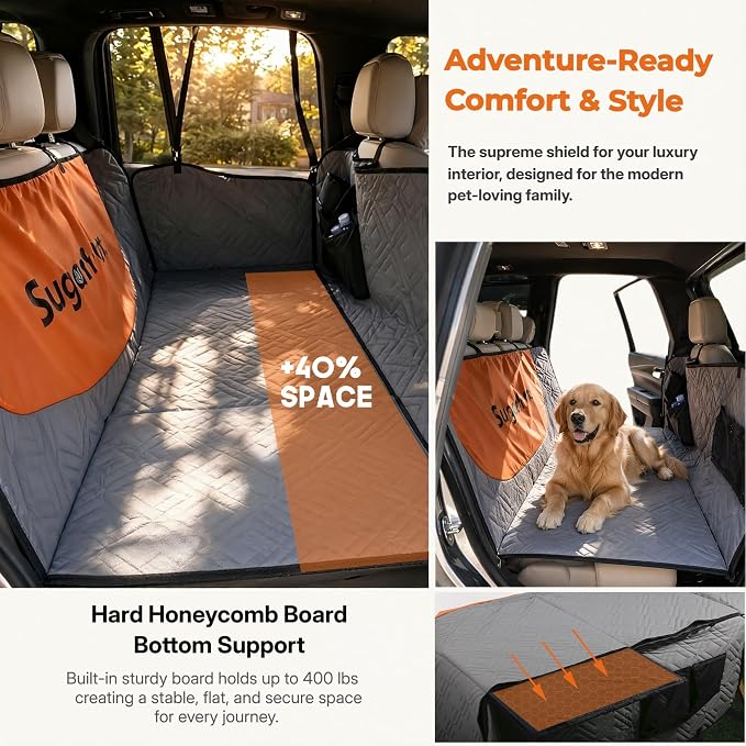 Dog Car Seat Cover for Back Seat - Upgraded PU Leather Dog Hammock, 400lbs Hard Bottom Backseat Pet Cover, Waterproof Anti-Scratch + Pet Safety Belt (Gray-54“x18”)