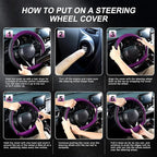 Steering Wheel Cover for 14.5-15 inch Wheels, Breathable PU Leather with Perforated Sides, Anti-Slip Grip, Universal Fit for Cars & SUVs, Black and Dawn Purple