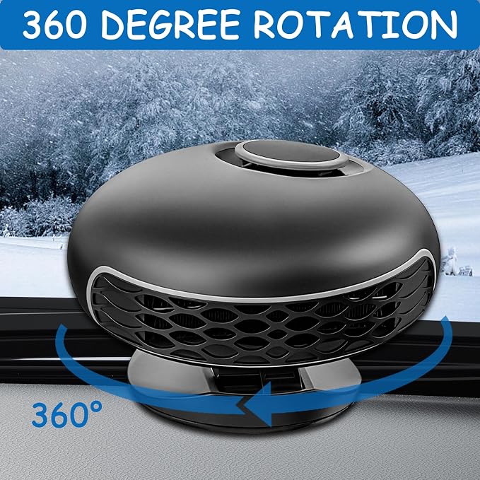 Portable Car Heater for Vehicles, 12V 150W Heater & Defroster with 360° Rotatable Fan for Fast Windshield Defogging, Universal Plug in Cigarette Lighter for Car/Sedan/RV/SUV