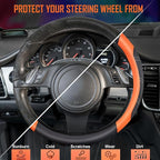 Line Rider Microfiber Leather Sporty Steering Wheel Cover Universal Fits for 95% Truck,SUV,Cars,14.5-15inch Anti-Slip Safety Comfortable Desgin (Black-Orange)