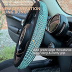 Bling Bling Comfy Steering Wheel Cover with Jumbo Crystal Rhinestones, Anti-Slip Diamond Leather, Universal 15 Inch (Sky Blue)