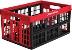 Collapsible Utility Crates - Red 1pck 45L / 11 Gal holds 66 lbs - Stackable Containers Heavy Duty Capacity Crates Space-Saving Baskets