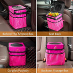 Car Trash Can Foldable Garbage Bin Leakproof 2.3 Gallons Car Trash Bag Pink