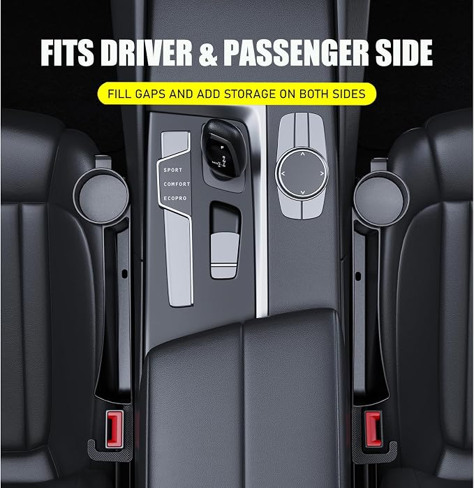 Car Seat Seat Filler 2-Piece Set to Fill the Void Between Seat Seat Blocker to Prevent Items from Drop, 4-in-1 Multifunctional Water Cup Holder Hook Large Capacity Storage Universal SUV Sedan Truck