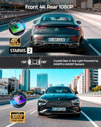V100 4K Dash Cam Front and Rear, Free 64GB Card Dashcam Car Camera | 4" Touch Screen, STARVIS 2 Night Vision, GPS, 5G WiFi up to 20MB/s, Voice Control, 24H Parking Mode, G-Sensor Loop Recording