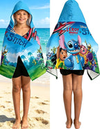 Stitch Printed Soft Cotton Terry Hooded Towel Wrap, Absorbent Hooded Towel for Bath Pool Beach Lounging, 28 in x 55 in