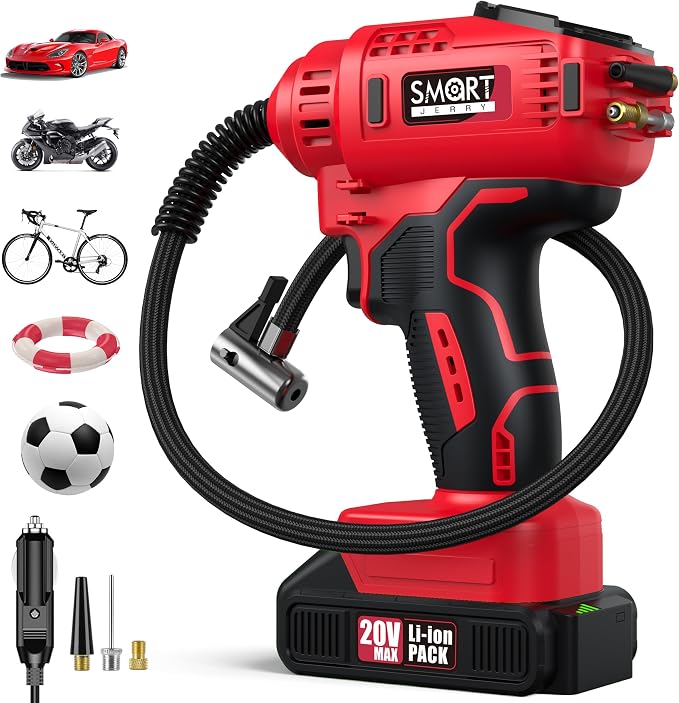 Portable Tire Inflator for Car, 20V/12V Dual-Power & Max 150 PSI Design | Car Portable Air Compressor, Digital Tire Inflator with Gauge, Smart Auto-Stop & Fast Inflation for Cars, Motorcycles, Bikes