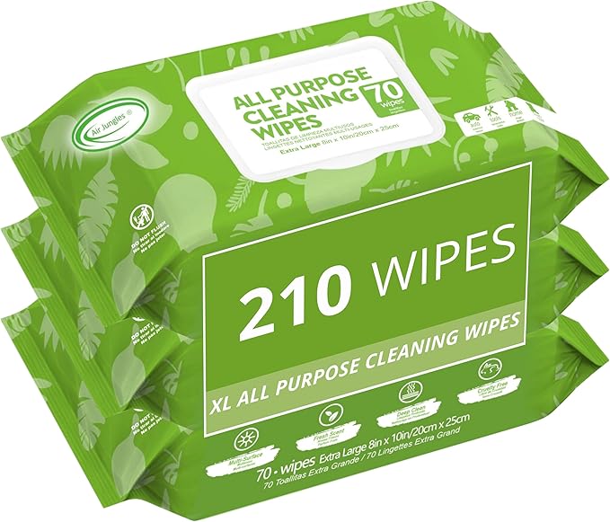 All Purpose Car and Home Cleaning Wipes 70 Count (Pack of 3), Extra Large 8" x 10" Size Cleaner Wipes for Car Interior Household Appliance Yoga Mat Desk Gym Equipment Couch Desk & Fabric