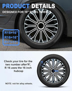 Hubcaps,16 inch hubcaps Set of 4, Wheel Rim Cover ABS Material, Snap On Car Truck SUV Replacement, for Toyota Camry Nissan Mazda etc, Black&Silver