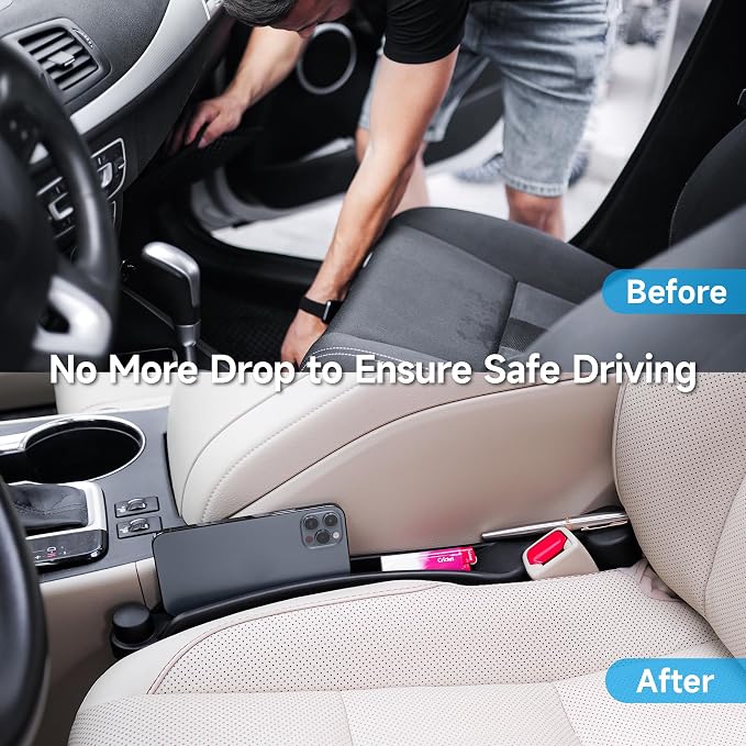 Car Seat Gap Filler Set of 2, Soft Foam Multifunctional Seat Side Gap Filler with Organizer & Hook Function, 3in1 Gap Stopper Universal Fit Car SUV Truck Fill The Gap Between Seat & Console