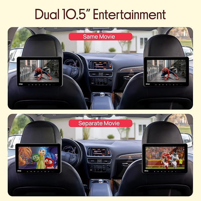 Pyle PLHRDVD108KT 10.5-Inch Universal Headrest Monitors with DVD Players, IR and FM Transmitters and Wireless Headphones