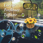 Crochet Car Air Freshener, 15ml Empty Refillable Oil Diffuser Bottle with Hanging Crochet Sunflower for Car Rearview Mirror Decor Air Freshener Diffuser for Home, and Office Decor(Sunflower)