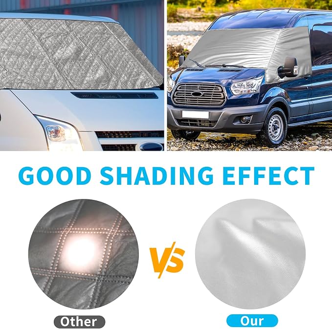 Silver RV Windshield Cover for Ford Transit 2015-2026 | Fits Transit 150 250 350 350HD, Hail Protector, Waterproof Snow Cover