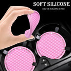 4PCS Bling Cup Holder Coaster, 2.75 Inch Auto Car Cup Holder Insert Coasters, Soft Silicone Anti-Slip Shockproof, Universal Vehicle Interior Accessories for Women Girls (Pink & White)