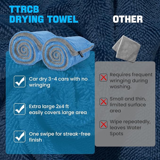 2 Pack Car Drying Towels (48" x 24"), Extra Large Microfiber Towels for Cars, 1400 GSM Ultra-Absorbent, Streak Free, Double Twisted-Loop Drying Towels Car Detailing for SUV, RV, Trucks