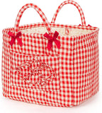 Floral Fabric Storage Basket Car Interior Storage Basket Underwear Sundries Laundry Baskets Supplies Home Organizer Bag (Red plaid)