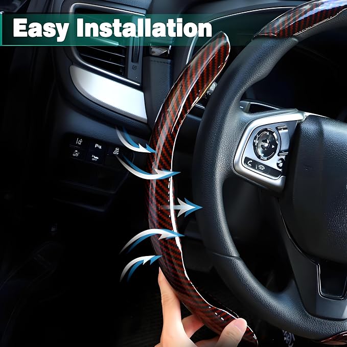 3PCS Carbon Fiber Steering Wheel Cover-Segmented Clip-On Design Anti-Slip & Scratch Resistant Universal Fit 14.5"-16" for Cars/Truck/SUV Great Gift for Men & Women