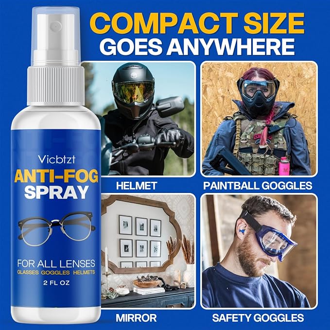 Anti Fog Spray for Glasses (2 oz), Lens-Safe Cleaner for Helmet Visor – Defogger for Safety Goggles & Everyday Eyewear, Fast-Acting & Long-Lasting for hockey shield, Sports Glasses, VR & Mirror
