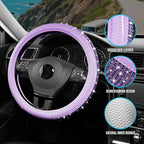 Bling Steering Wheel Cover – Purple Diamond Design, Universal Fit 14.5-15 Inch, Microfiber Leather, Anti-Slip & Breathable Design for Men and Women