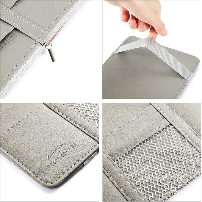 2 Packs Car Sun Visor Organizer, Sunglasses Holders for Car Sun Visor PU Auto Interior Accessories Storage Travel Document Holder with Multi Pocket (Gray, 12.2 x 6.1 Inches)
