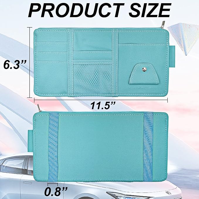 Blue Car Sun Visor Organizer, Auto Car Sun Visor Gift Card Holder Storage Organizer Travel Document Holder with Zipper Pocket for Sedan, Trucks, SUV