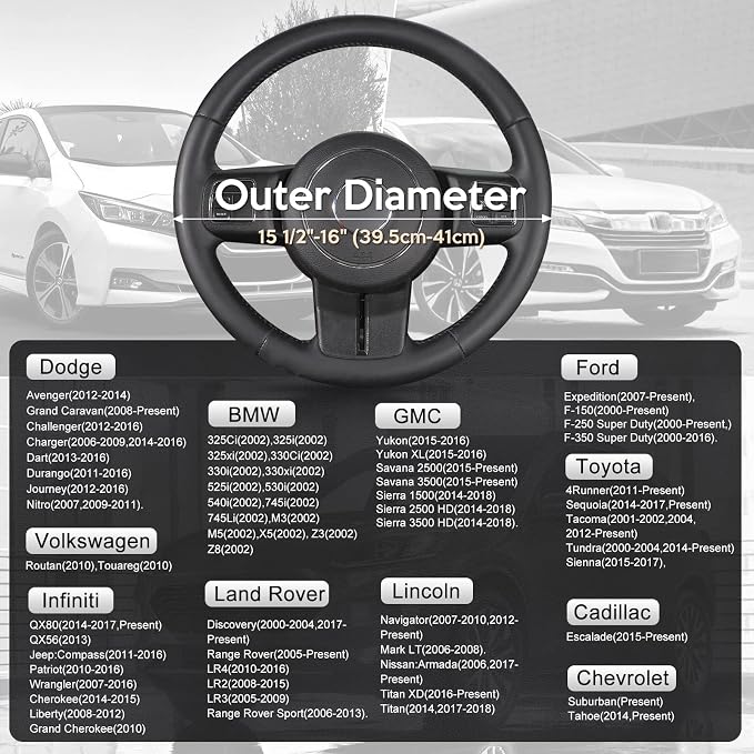 Car Steering Wheel Cover Large Size for F150 F250 F350 Ram 4Runner Tacoma Tundra Range Rover with 15 1/2 inches-16 inches Outer Diameter, Black Microfiber Leather