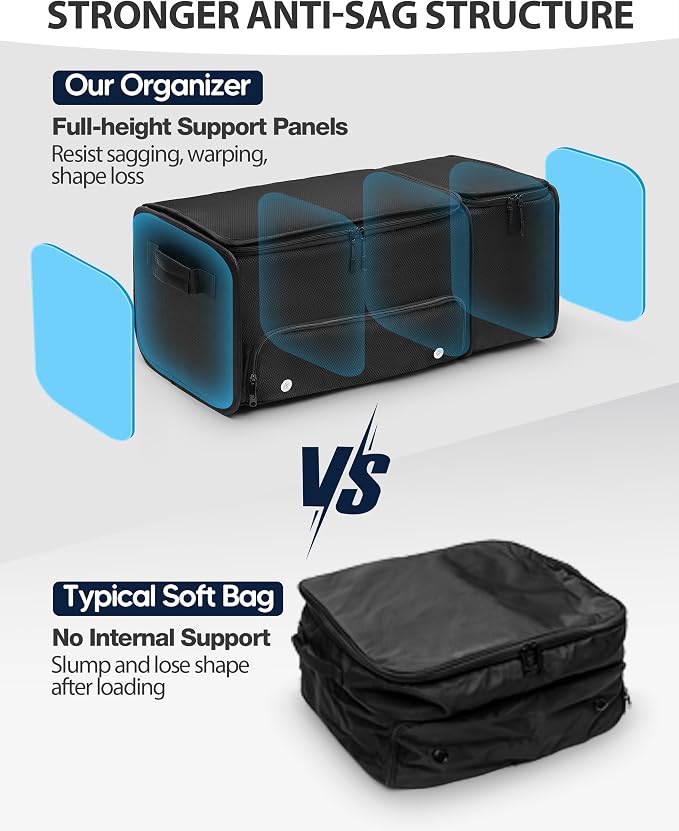 Golf Organizer for Car Trunk with Cooler, Anti-Sag Design, Ventilated Shoe Compartment, 2-Layer Storage Bag for Golf Accessories, Fits SUVs & Sedans - Black