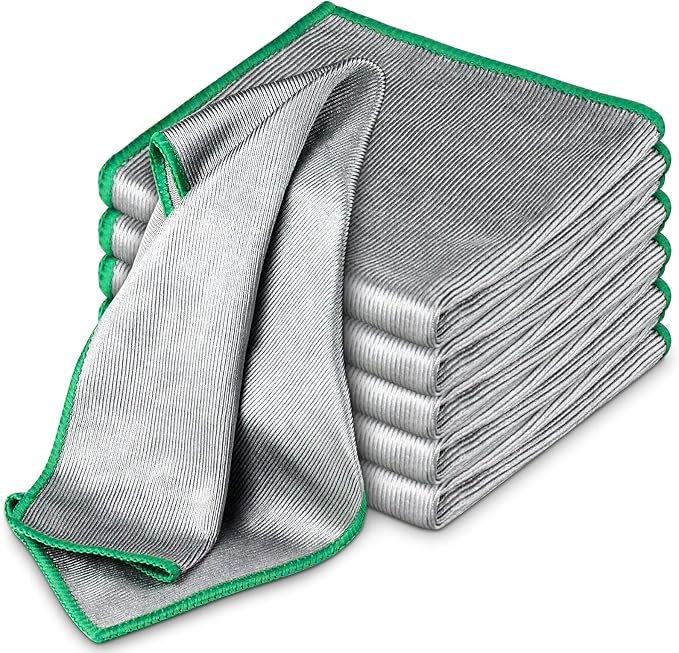 Airlab Glass Polishing Cloth Streak Free Miracle Cleaning Cloth Lint Free Microfiber Cleaning Rags for Glasses Kitchen Dish Mirrors Easy Clean, Pack of 6, 12" x 12", Sliver-Green