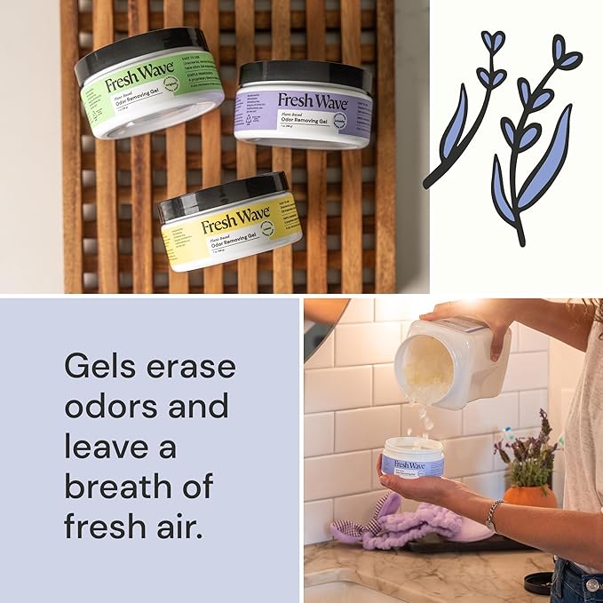 Odor Removing Gel, Original 15 oz. & Lavender 7 oz.| Safer Odor Absorbers for Home | Natural Plant-Based Odor Eliminator | Every 7 oz. Lasts 15-30 Days | for Cooking, Trash & Pets