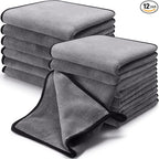 12 Pcs Microfiber Towels for Cars, 800 GSM Plush Drying Cleaning Cloth Bulk, 16 x 16 Inch Thick Absorbent Wash Detailing Towels for Car Polishing, House, Kitchen Cleaning(Gray)
