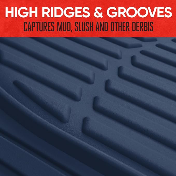 FlexTough Floor Mats for Cars, Blue Deep Dish All-Weather Car Mats, Waterproof Trim-to Fit Automotive Floor Mats for Cars Trucks SUV, Universal Floor Liner Car Accessories