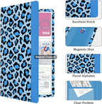 Car Registration and Insurance Holder, with Magnetic Closure for License, Cards and Documents, All Vehicle Needs and Car Accessories (Leopard-Blue)