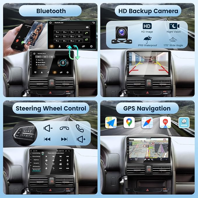 Android 15 Car Stereo for Honda CRV 2002-2006, 9 Inch HD Touchscreen Radio, Wireless CarPlay Android Auto GPS WiFi Bluetooth FM/RDS SWC Dual USB HD Backup Camera 2G+64G