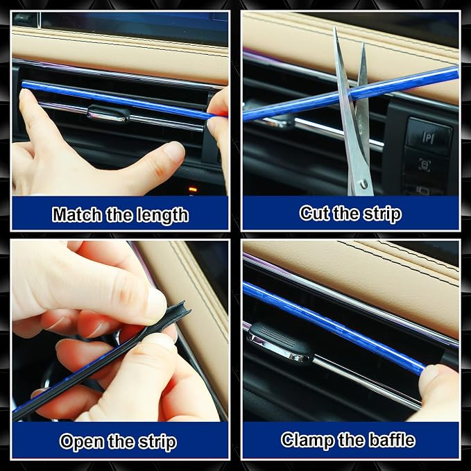 28 Pcs Car Accessories: 20 Pcs Air Conditioner Decoration Strip, 4 Non-Slip Silicone Cup Coasters, 4 Car Tire Valve Stem Caps (Blue)
