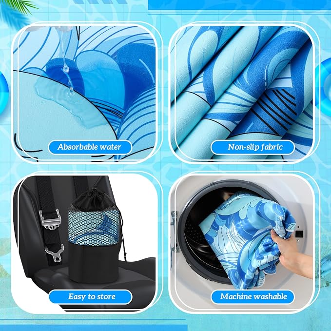 Car Seat Towel Covers with Storage Bag, 63 x 32 Inch Universal Non Slip Waterproof Sweat Protector for Car Truck, Gym Swimming Running, Machine Washable(2 Pack,Waves)