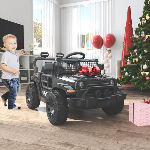 12V Ride on Car with Parent Remote Control, Toddler Electric Car with Spring Suspension, LED Lights & Music Player - Safe Battery Toy for Kids, Christmas & Birthday Gift, Black