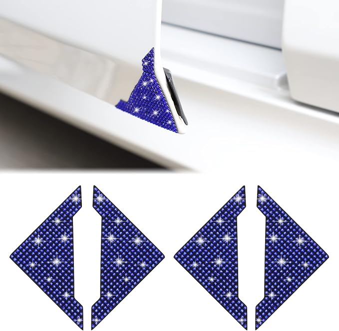 Rhinestone Anti-ScratchCar Edge Protector - 4pcs Bling Corner Bumper Sticker (Blue)