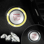 2 PCS Crystal Double Rhinestone Car Engine Start Stop Decoration Ring, Bling Car Interior Accessories for Women, Push to Start Button Cover Sticker, Automotive Decals, Lemon Yellow